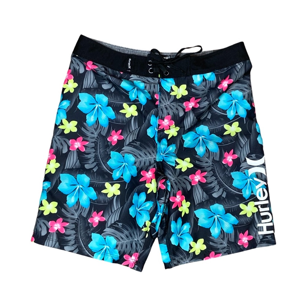Hurley Boys Floral Board Shorts Size 10/25 Black Multicolor Floral Print NWT